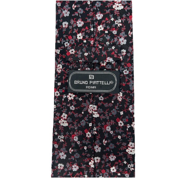 Bruno Piattelli 100% Silk Handmade Black Red‎ Gray Floral Necktie  59.75"x 3.75" - Picture 3 of 5